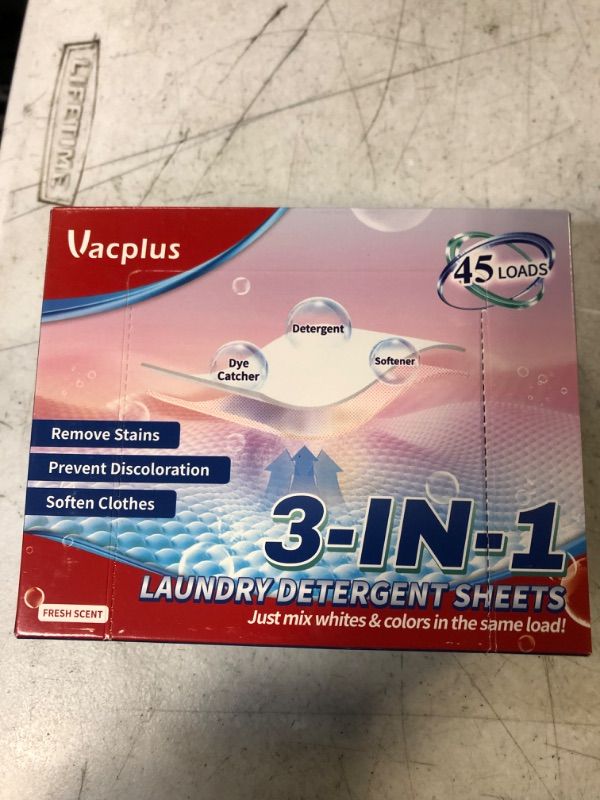 Photo 2 of Vacplus Biodegradable Laundry Detergent Sheets - Liquidless Travel Laundry Detergent, Multipurpose Laundry Detergent Strips with Fabric Softener & Dye Catcher, Plastic-Free & Mess-Free (45 Pack)
