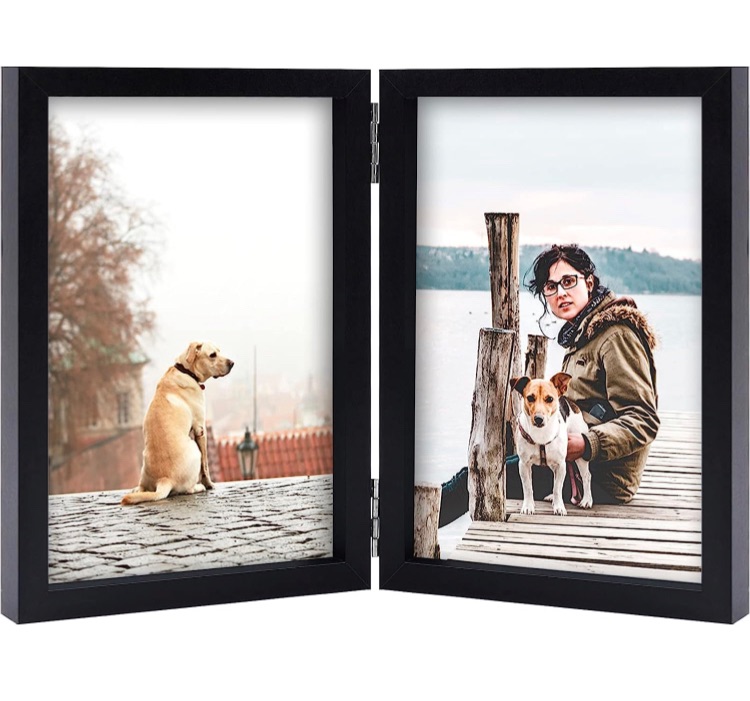 Photo 1 of 4x6 Double Picture Frame Wooden Hinged Photo Frame Definition Glass Stand Vertically on Desktop or Tabletop Black