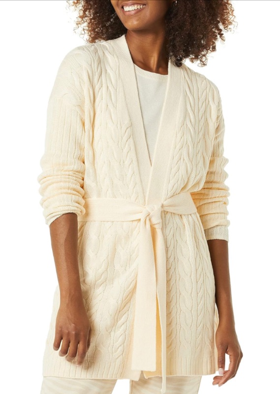 Photo 1 of Amazon Essentials Women's Soft Cable Longer Length Open-Front Cardigan Sweater Small