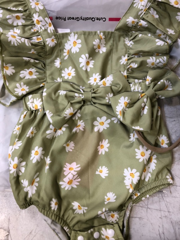 Photo 2 of PATPAT Newborn Baby Girl Clothes Daisy Print Crepe Fabric Baby Romper Set Infant Girl Outfits 2PC Set 100% Cotton 6 M