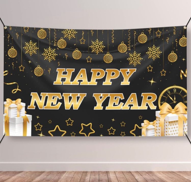 Photo 1 of 2024 Happy New Year Banner, 71×43 Inch Extra Large New Year Eve Background Poster Banner