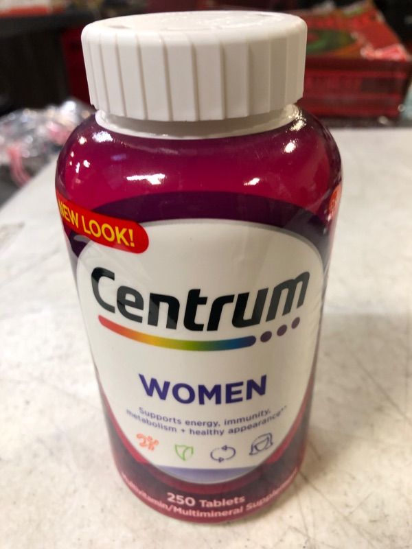 Photo 1 of Centrum Multivitamin for Women, Multivitamin/Multimineral Supplement with Iron, Vitamin D3, B Vitamins and Antioxidant Vitamins C and E, Gluten Free, Non-GMO Ingredients - 250 Count 250 Count (Pack of 1)