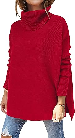 Photo 1 of ANRABESS Women's Turtleneck Oversized 2023 Long Batwing Sleeve Spilt Hem Knit Tunic Pullover Sweater Tops Small
