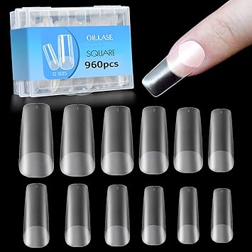 Photo 1 of 960pcs Square Nails Tips, 12 Size Short Nail Tips Upgraded Matte, Clear Fake Nails, Soft Gel Nail Tips for Acrylic Nails Professional, Full Cover Tapered Square Nail Tips Kit with Box
