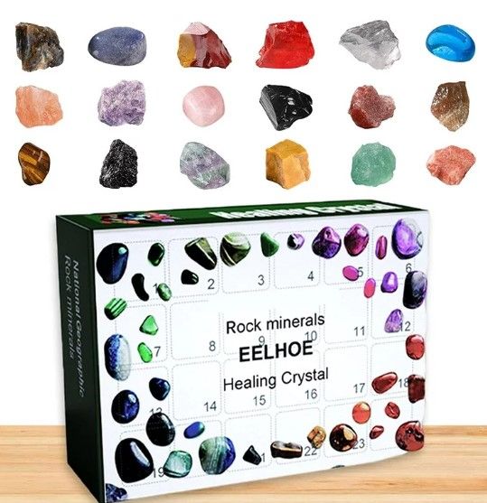 Photo 1 of Advent Calendar - 24 Grid Rocks, Minerals & Fossils Healing Crystals Gem Kit, 24 Days Christmas Countdown Calendars Gifts for Kids Girls Boys Treasure Ore Guessing Fun Toy
