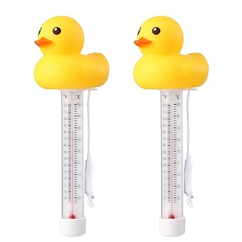 Photo 1 of 2 Packs Floating Pool Thermometer, Cute Yellow Duck Design Accurate Readings for Water Temperature, Shatter Resistant with String for Aquarium Thermometer for Outdoor & Indoor Swimming Pools
