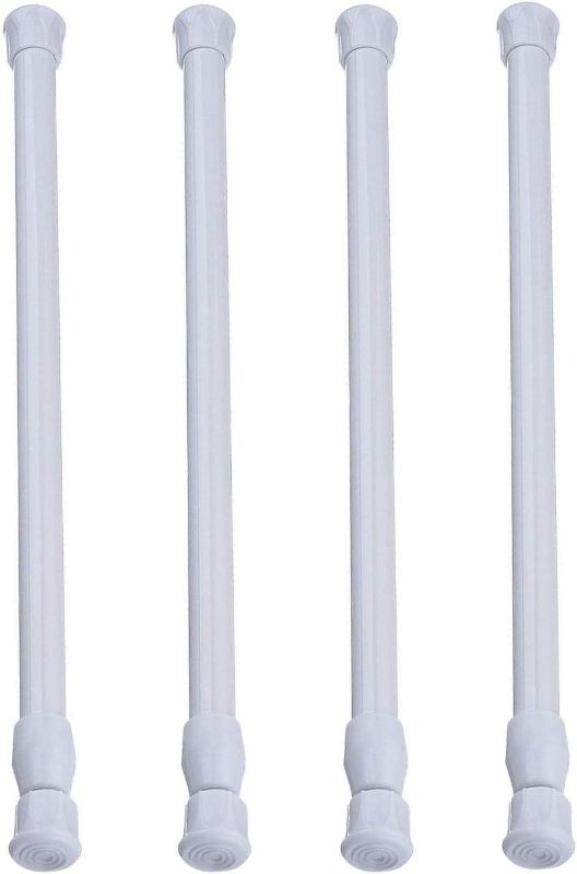 Photo 1 of 4Pack White Tension Rods Extendable Cupboard Bars Tensions Rod Shower Curtain Rod for Bathroom Window Closet and Other DIY Projects Housheld, Adjustable Width 15.7INCHES
