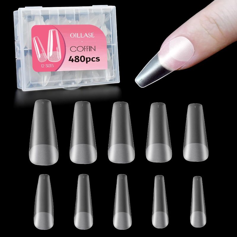 Photo 1 of 480pcs Coffin Nails Tips, 12 Size Clear Fake Nails, Medium Coffin Nail Tips Upgraded Matte, Soft Gel Nail Tips for Acrylic Nails Professional, Full Cover Ballerina Nail Tip Kit for Women
