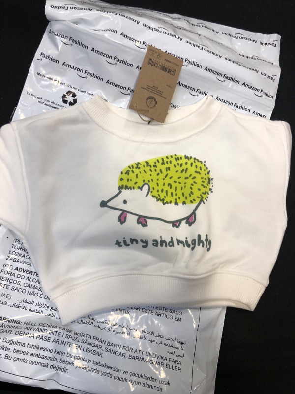 Photo 2 of Amazon Essentials Unisex Babies' French Terry Crewneck Sweatshirt (Previously Amazon Aware) Preemie Off-white Hedgehog 