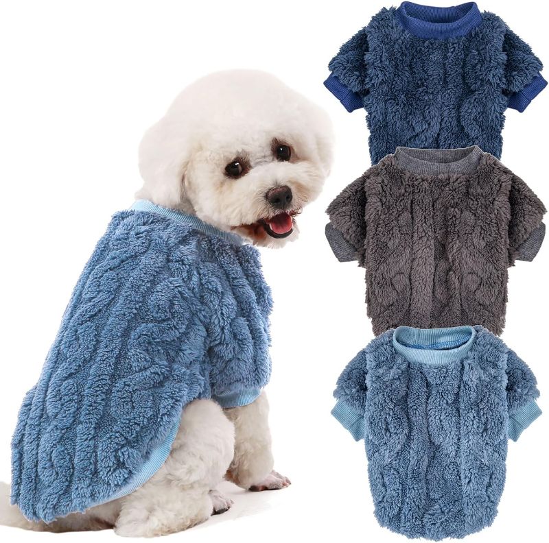 Photo 1 of JAMPAYANG Dog Sweater, 3 Pack Dog Sweaters for Small Dogs or Cats, Girl or Boy, Warm Dog Clothes Shirt Coat for Winter Christmas (Blue, Dark Blue, Grey, Medium) SIZE S
