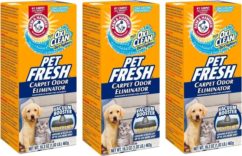 Photo 1 of Arm & Hammer Pet Fresh Carpet Odor Eliminator Plus Oxi Clean Dirt Fighters,16.3 OZ 3PK
