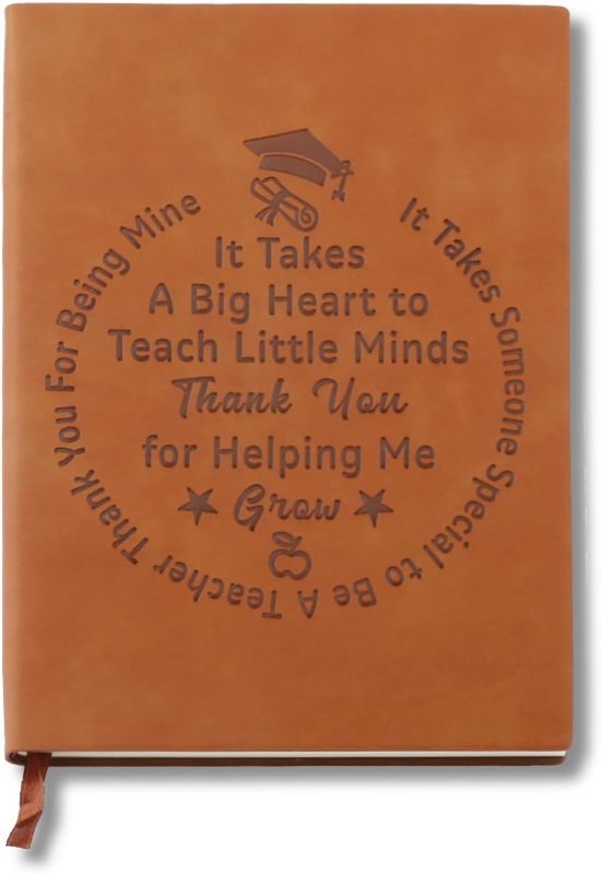 Photo 1 of Teacher Gift Teacher Appreciation Notebook It Takes A Big Heart To Help Shape Little Minds Heart Charms Leather Notebook for Teacher (It Takes brown)
