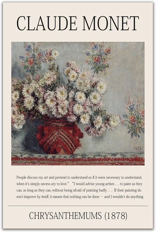 Photo 1 of Zzudis Canvas Poster Wall Art Claude Monet Art Reproduction Chrysanthemums 1878,Modern Romanticism Nature Illustrations Art,for Living Room,Bedroom,Bathroom -16x24in Unframed

