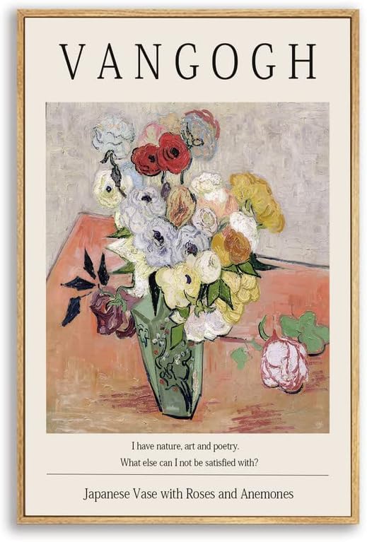 Photo 1 of Zzudis Canvas Prints Wall Art Vincent Van Gogh Japanese Vase with Roses and Anemones Canvas Wall Art Replica for Living Room, Bedroom, Office -12X16IN (NOT FRAMED)
