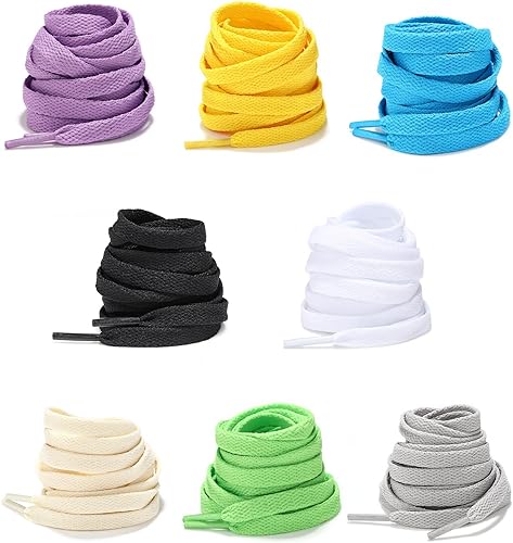 Photo 1 of 8 Pairs Shoe Laces for Sneakers, Flat Shoe Laces 5/16" Wide Shoelaces for Athletic Sneakers Skate Shoes Sport Shoes
