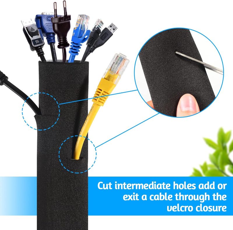 Photo 1 of Cable Management Sleeves,Wrap Cord Organizer:Neoprene Sleeve for TV,Computer,Desk.DIY Flexible Cuttable Wire Wrapper Manager Sleeves,60'' Long, 5.3'' Width,Cord Hider Wire Cover Concealer Wrap
