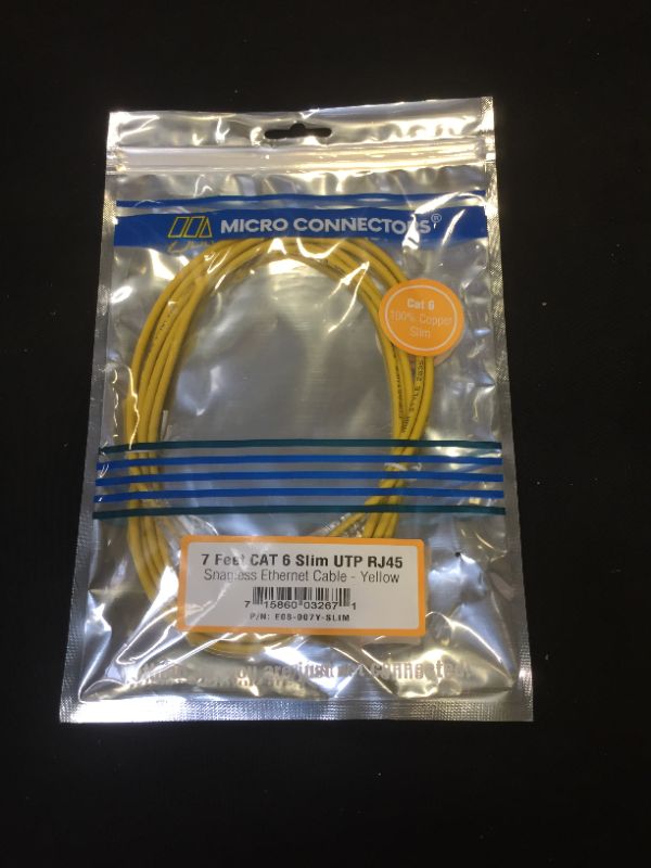 Photo 2 of Micro Connectors E08-007Y-SLIM 7' Ultra Slim Cat6 UTP RJ45 Patch Cable, Yellow Single Pack Yellow 7 feet