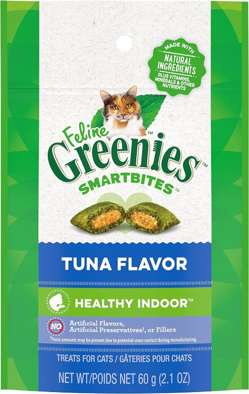 Photo 1 of 2 PACK--FELINE GREENIES SMARTBITES HEALTHY INDOOR Natural Treats for Cats, Tuna Flavor, 2.1 oz. Pouch- BEST BY- 09/2023
