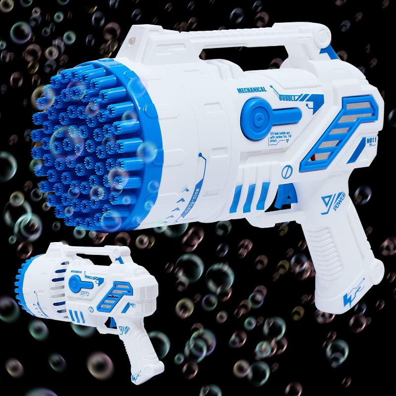 Photo 1 of Bubble Machine Gun, Bubble Gun with Lights/Bubble Solution, 69 Holes Bubbles Machine for Adults Kids, Summer Toy Gift for Outdoor Indoor Birthday Wedding Party (Blue-1)
