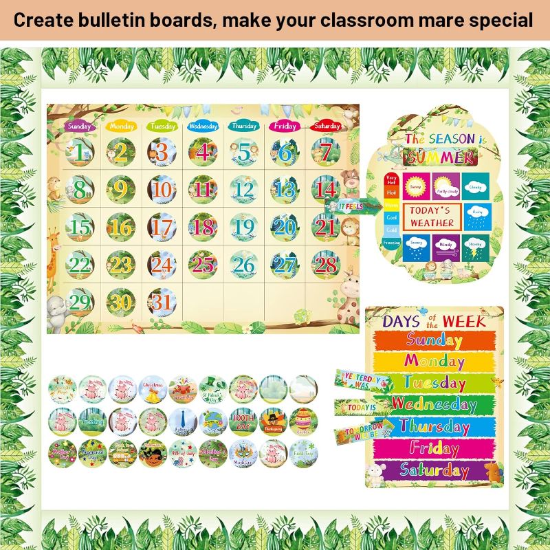 Photo 1 of Animal Calendar Bulletin Board Set Safari Jungle Animal Classroom Decoration 87Pcs
