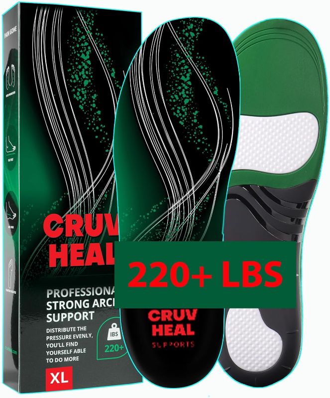 Photo 1 of 220+lbs Plantar Fasciitis High Arch Support Insoles Inserts Men Women - Orthotic Insoles High Arch for Arch Pain - Boot Work Shoe Insole - Heavy Duty Support Pain Relief (XL, Green)
