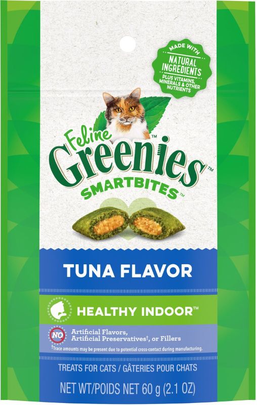 Photo 1 of 2 PACK--Feline Greenies Smartbites Healthy Indoor Natural Treats For Cats, Tuna Flavor, 2.1 Oz. Pouch- BEST BY- 09/2023