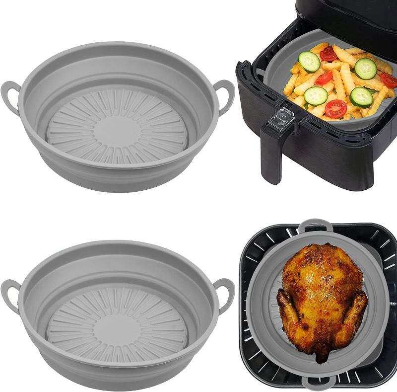 Photo 1 of 2 Pack Air Fryer Liners Pot for 3 to 5 QT, Air Fryer Silicone Basket Bowl, Collapsible Air Fryer Silicone Pot, Replacement of Flammable Parchment Paper, Reusable Baking Tray Oven Accessories
