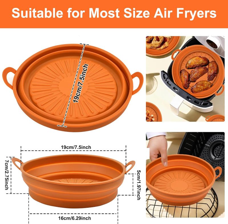 Photo 1 of 2 Pack Air Fryer Liners Pot for 3 to 5 QT, Air Fryer Silicone Basket Bowl, Collapsible Air Fryer Silicone Pot, Replacement of Flammable Parchment Paper, Reusable Baking Tray Oven Accessories
