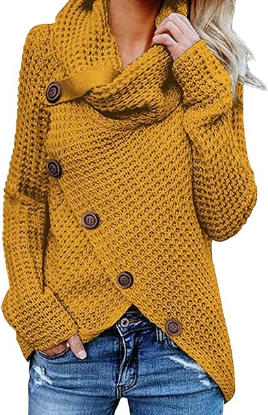 Photo 1 of Asvivid Women's 2023 Spring Fashion Turtle Cowl Neck Long Sleeve Wrap Asymmetric Pullover Sweaters- SIZE M
