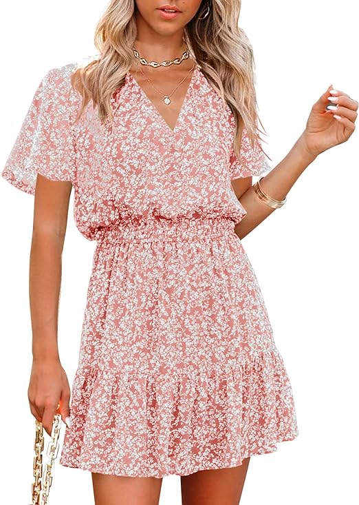 Photo 1 of Chang Yun Floral Summer Dress for Women Short Sleeve Wedding Guest Dresses Boho Sun Short Square Neck Mini Dress
- SIZE S 