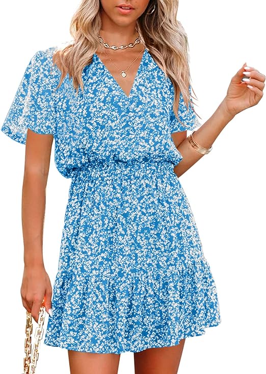 Photo 1 of Chang Yun Floral Summer Dress for Women Short Sleeve Wedding Guest Dresses Boho Sun Short Square Neck Mini Dress
- SIZE M 