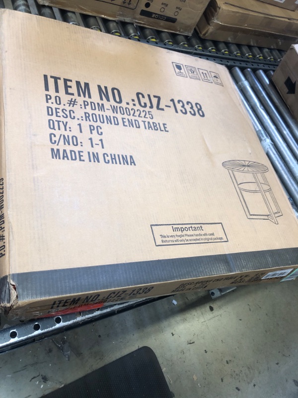 Photo 1 of LEEMTORIG Round End Table with Storage, Farmhouse Circle Side Table for Living Room, Solid Wood 2-Tier Nightstand, Natural Wood Tabletop & Black Metal Frame, 25.2" D x 24" H, CJZ-1338