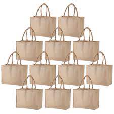 Photo 1 of BeeGreen 12 Pack Burlap Tote Bags Bulk Reusable Gift Bags w Handles & Inner Zipper Pocket for Mother's Day Teacher Laminated Interior W16.5“×H13”×D7.25“ X-Large Jute Beach Bags for DIY Bridesmaid Tote Bags for Wedding Natural 12