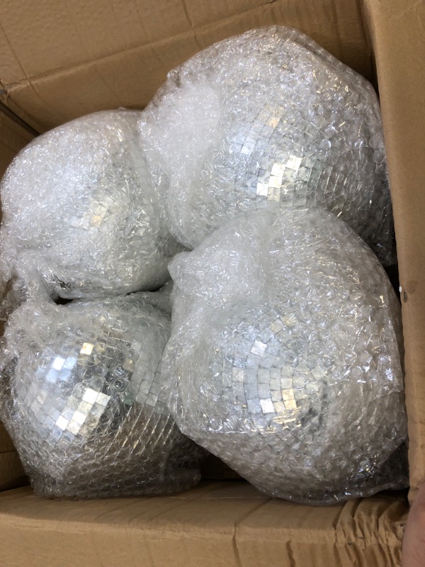 Photo 2 of 4 Pack Large Disco Ball Silver Hanging Disco Balls Reflective Mirror Ball Ornament for Party Holiday Wedding Dance and Music Festivals Decor Club Stage Props DJ Decoration (8 Inch)