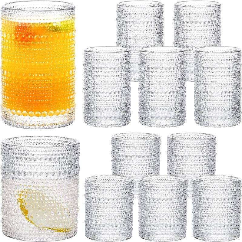 Photo 1 of 12 Pcs Hobnail Drinking Glasses Vintage Water Glasses Jupiter Embossed Glass Cups Retro Drop Floral Glassware Kitchen Glasses for Juice Wine Cocktail Beer Beverage Party Wedding (Drop Style)
