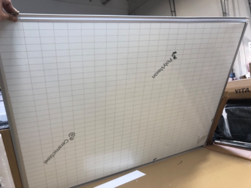 Photo 2 of MasterVision Planning Board Porcelain Dry Erase Magnetic 1" x 2" Grid with Accessory Kit, 36" x 48", Whiteboard with Aluminum Frame 36" x 48" 1" x 2" Grid w/ Kit