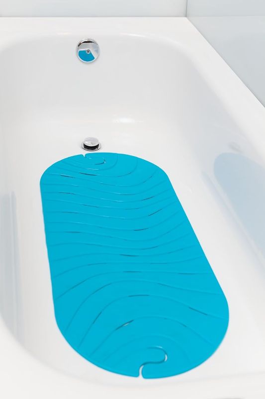 Photo 1 of Boon B11192 RIPPLE Textured Non Slip Baby Bath Tub Mat with Hanging Hook and Drain Holes, Blue
