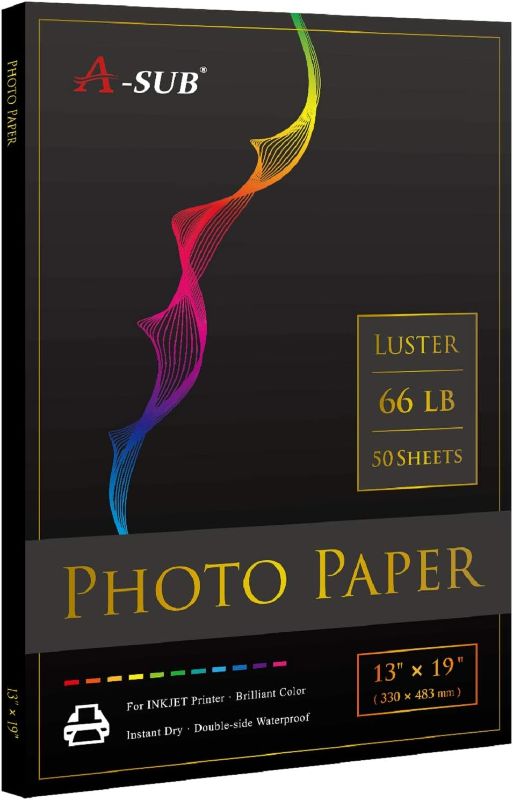 Photo 1 of A-SUB Premium Photo Paper Luster 13x19 Inch 66lb for Inkjet Printers 50 Sheets, Single Sided
