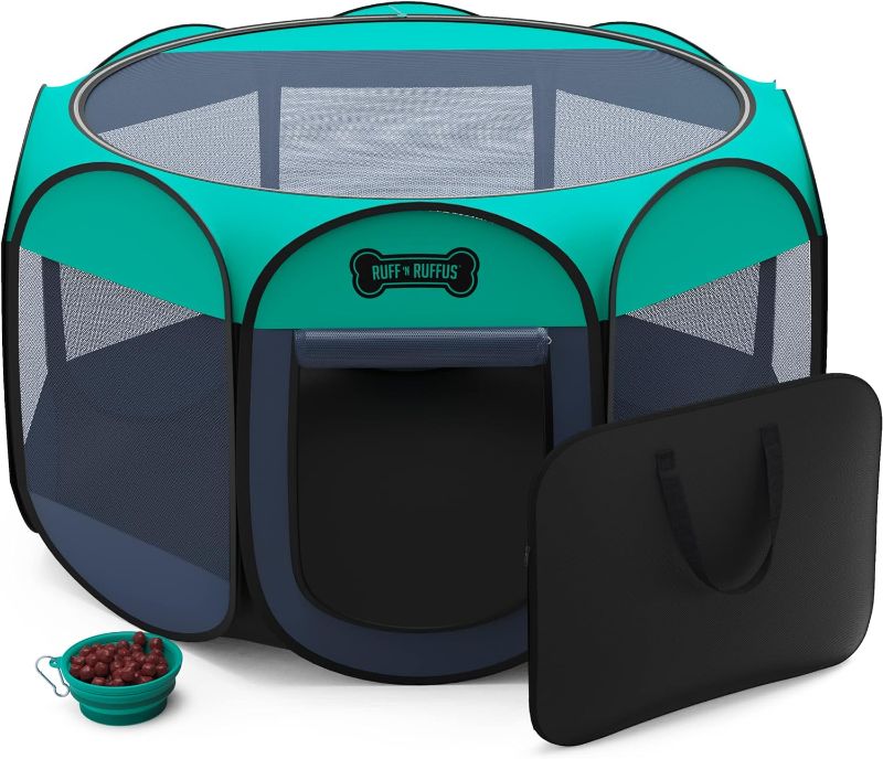 Photo 1 of "Ruff 'n Ruffus Portable Pet Playpen | Premium Indoor/Outdoor Foldable Pen | Water-Resistant + UV Shade | Bonus: FREE Case & Travel Bowl | 3 Sizes Available
