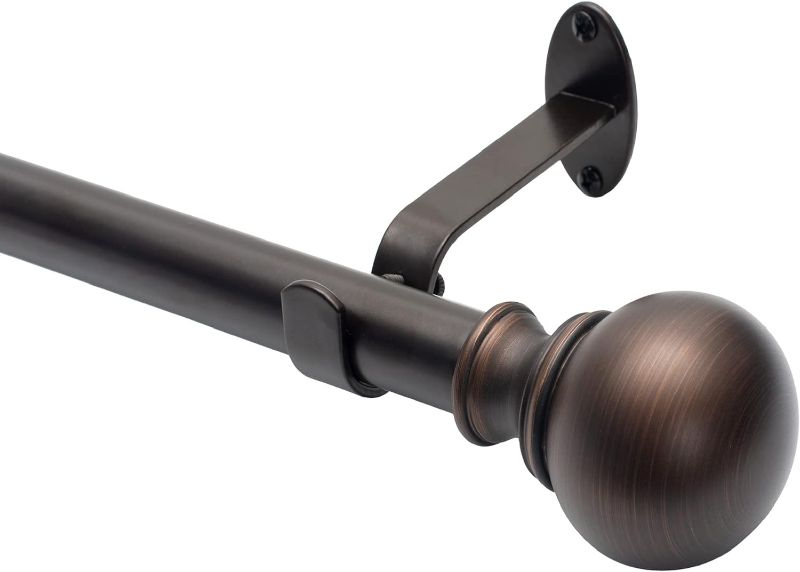 Photo 1 of Elrene Home Fashions Cordelia Adjustable Single Curtain Rod with Globe Ball Finials, 1 Inch Diameter, Antique Bronze, 28"-48"
