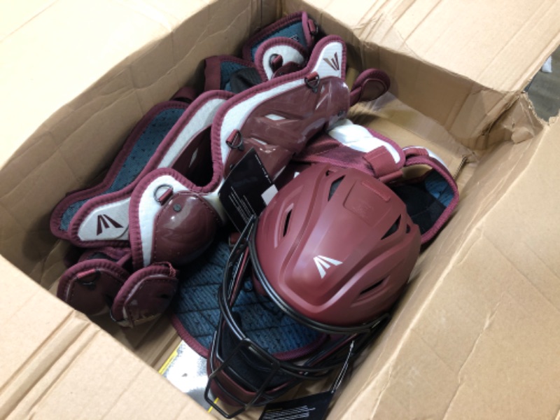 Photo 3 of Easton | Elite X 2.0 Baseball Catcher's Equipment | Box Set | NOCSAE Approved | Youth/Intermediate/Adult | Multiple Colors Youth | Ages 9|12 Maroon / Silver