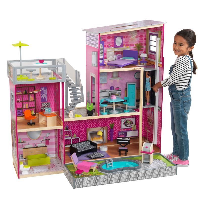 Photo 1 of KidKraft Uptown Wooden Modern Dollhouse with Lights & Sounds, Pool and 36 Accessories