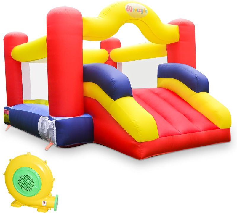 Photo 1 of Dvreugde Bounce House, Inflatable Bouncer with Air Blower and Slide, Family Backyard Bouncy Castle with Dart Ball Game, Bouncy House for Kids 3-12 Ages with Large PVC Coated Jumping Area
OPEN BOX ITEM 