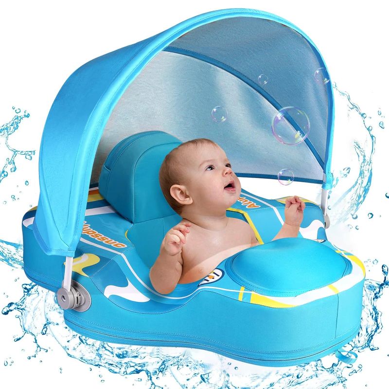Photo 1 of Alupssuc Baby Pool Float with 0-120° Removable UPF 50+ Sun Canopy, Widen Wings No Flip over, Non Inflatable Infant Pool Float with Adjustable Safety Seat, Baby Swim Floats for 3-6-12-24 Months Toddler
