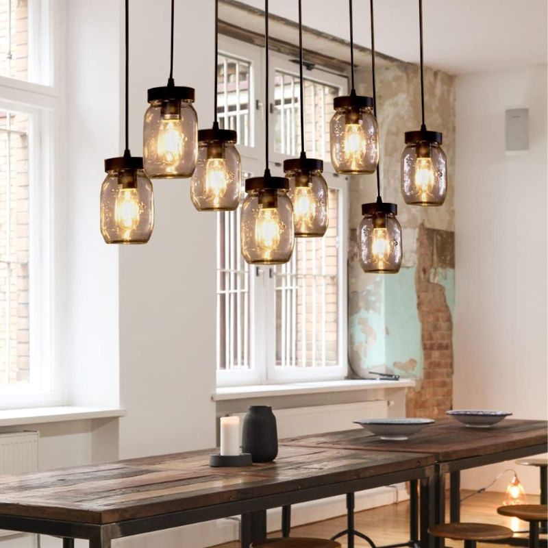 Photo 1 of Etoten 8-Light Farmhouse Kitchen Light Fixtures-Dining Room Light Fixture, Glass Mason Jar Chandelier, Rustic Chandelier, Mason Jar Lights for Kitchen Island, Dining Room, Cafe, Pub, Bar
