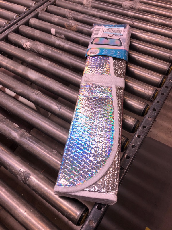 Photo 2 of BDK Sharper Image - Iridescent Mermaid, Hologram Foil, Chameleon Front Windshield Sun Shade, Double Bubble Accordion Folding Auto Sunshade for Car Truck SUV 58 x 27 Inch (SIAS-2531)