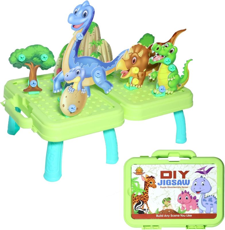 Photo 1 of Children DIY Jigsaw Game, Dinosaur Crocodile Mushroom Nail Stereo Puzzle, for Kids Above 3 Years Old, Containing Screwdriver Screws and Other Plastic Small Tools
