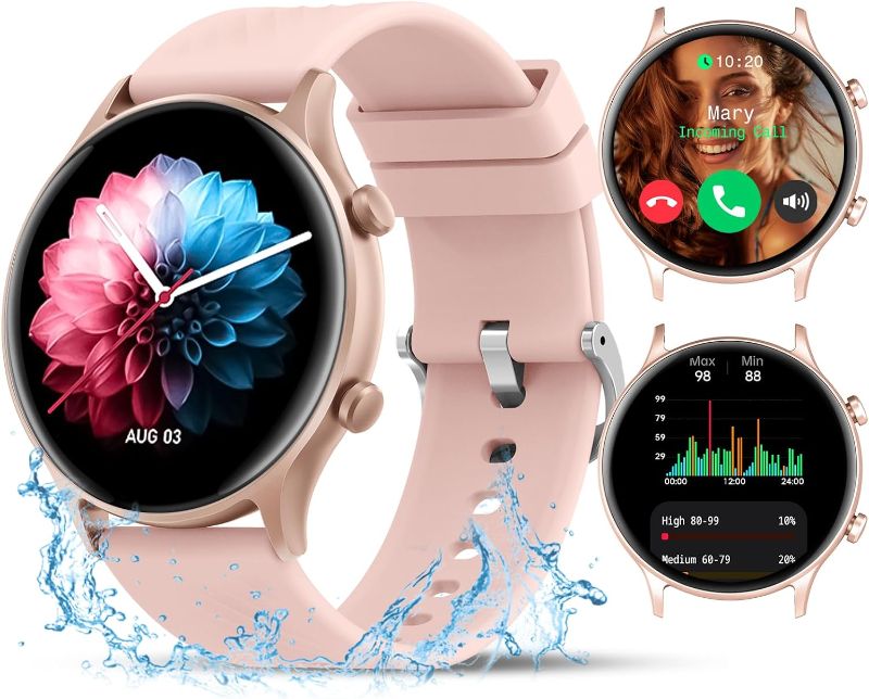 Photo 1 of Smart Watch, Blood Pressure Watches for Women, Fitness Tracker with Heart Rate Monitor Blood Oxygen Tracking, Waterproof Women Smartwatch iPhone Android Reloj Inteligente para Mujer, 1.4'' Round Pink
