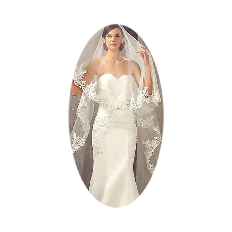 Photo 1 of Haraty Wedding Bridal Veils 118" Long Cathedral Length Tulle Shawl Single Layer Veil Lace Flower Edge Veils Hair Accessories (Ivory)
