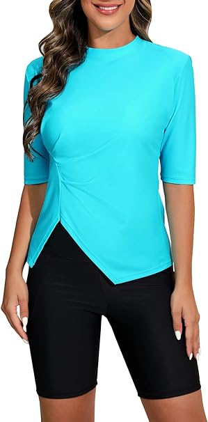 Photo 1 of Halcurt Women's Adjustable Drawstring Rash Guard Top Short Sleeve UPF 50 Swim Shirt  M
